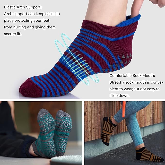 Hylaea Unisex Non Slip Socks with Grip for Yoga, Hospital, Pilates, Barre | Ankle, Cushioned
