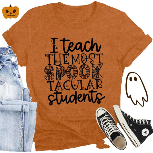CQF Halloween Teacher Shirt Women Funny Fall Teacher Tee Size XL
