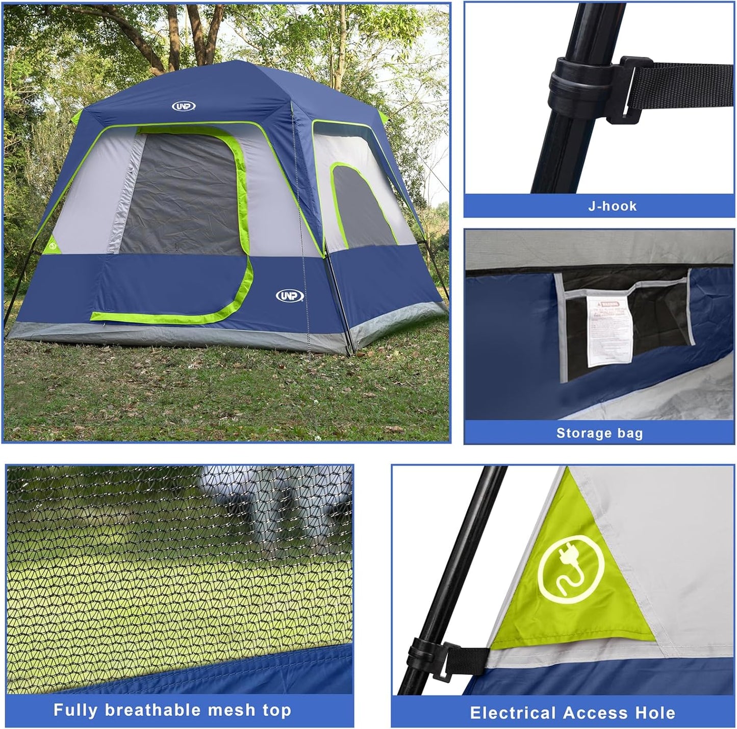 UNP 4 Person Camping Dome and Cabin Tent Easy Set Up, Waterproof with Top Rainfly for Outdoor Camping/Hiking