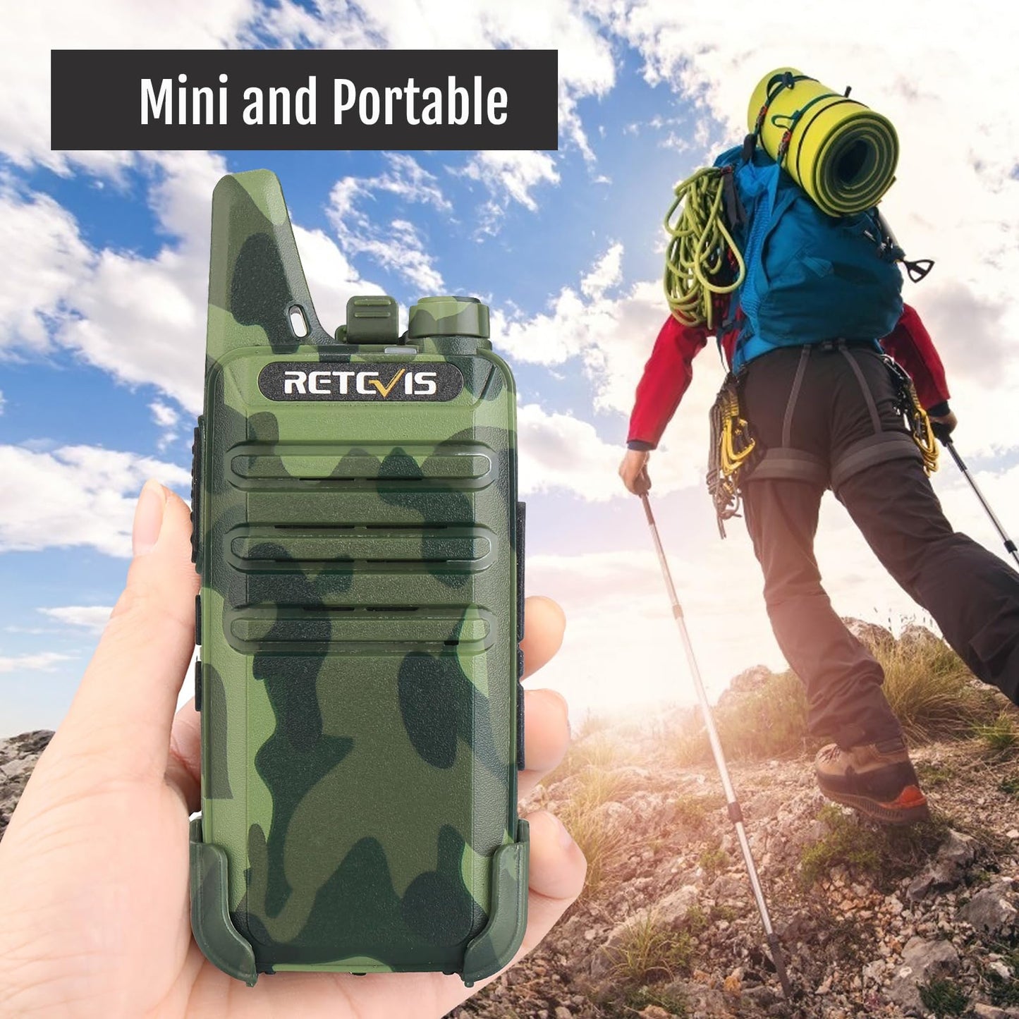 Retevis RT22 Two Way Radio Long Range Rechargeable,Portable 2 Way Radio, USB-C Charging, Handsfree Walkie Talkies for Adults Cruise Hiking Camping(4 Pack)
