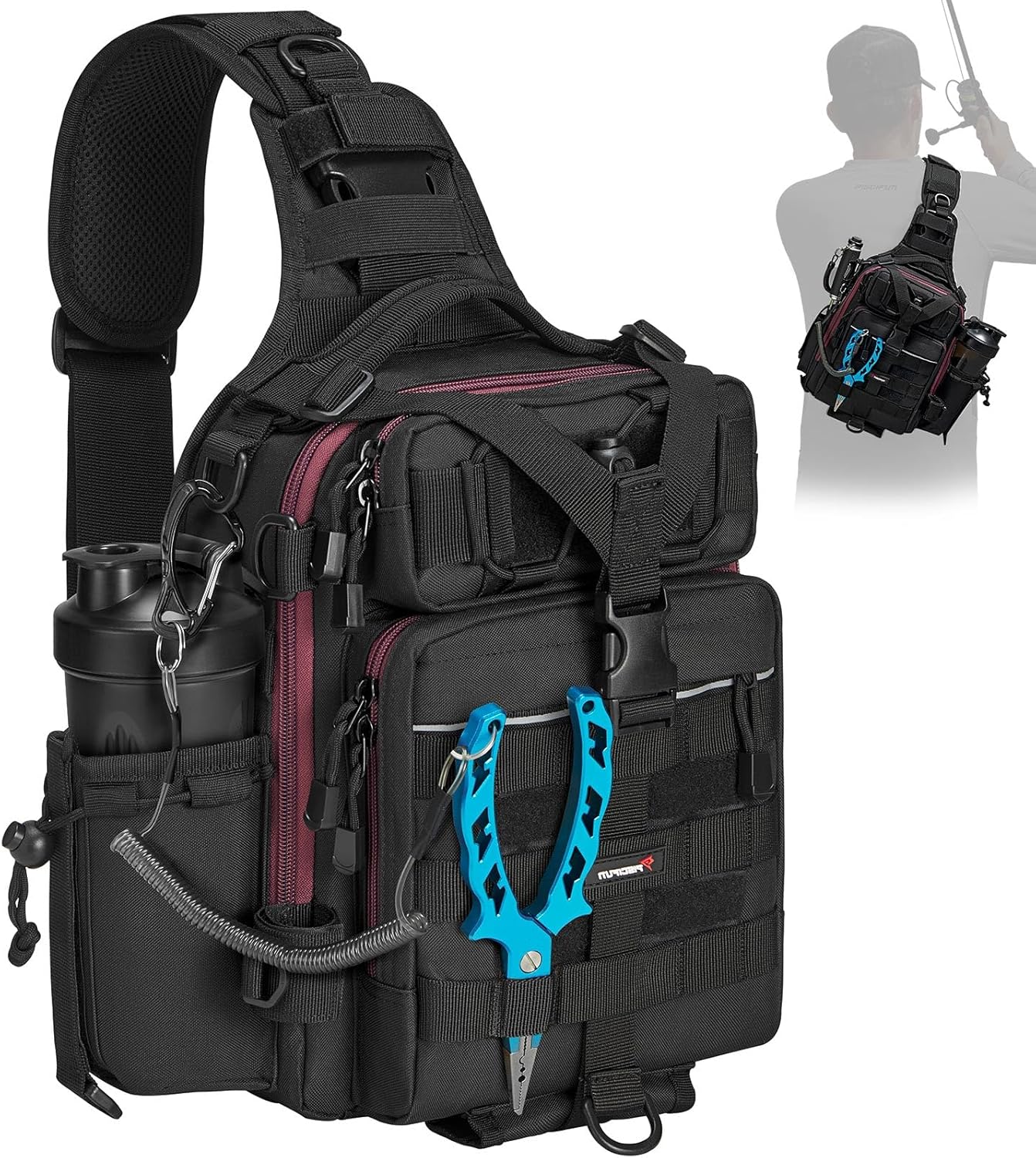 Piscifun Fishing Backpack with Rod Holder, Lightweight Sling Bag Storge Gear and Equipment