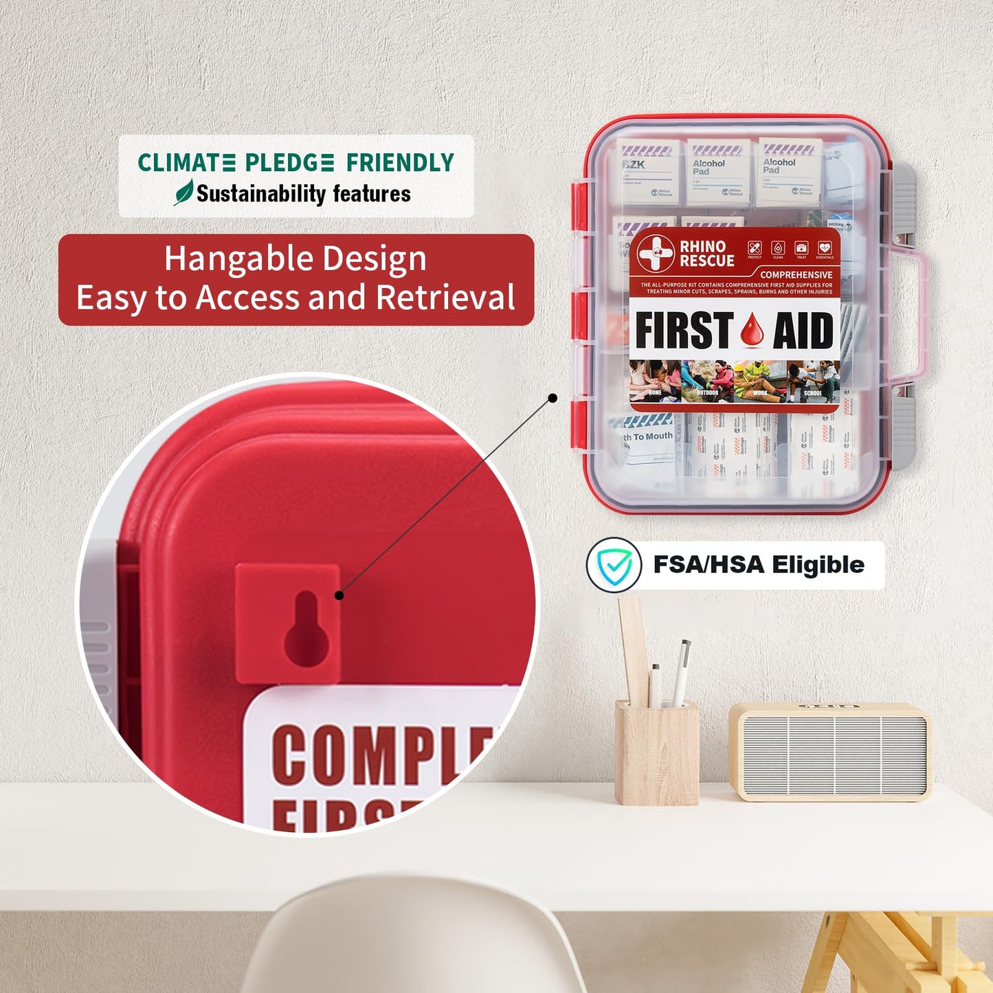 RHINO RESCUE 371 Pieces OSHA All-Purpose First Aid Kit, Home & Office Professional Medical Supplies, Ideal for Emergency, School, Business