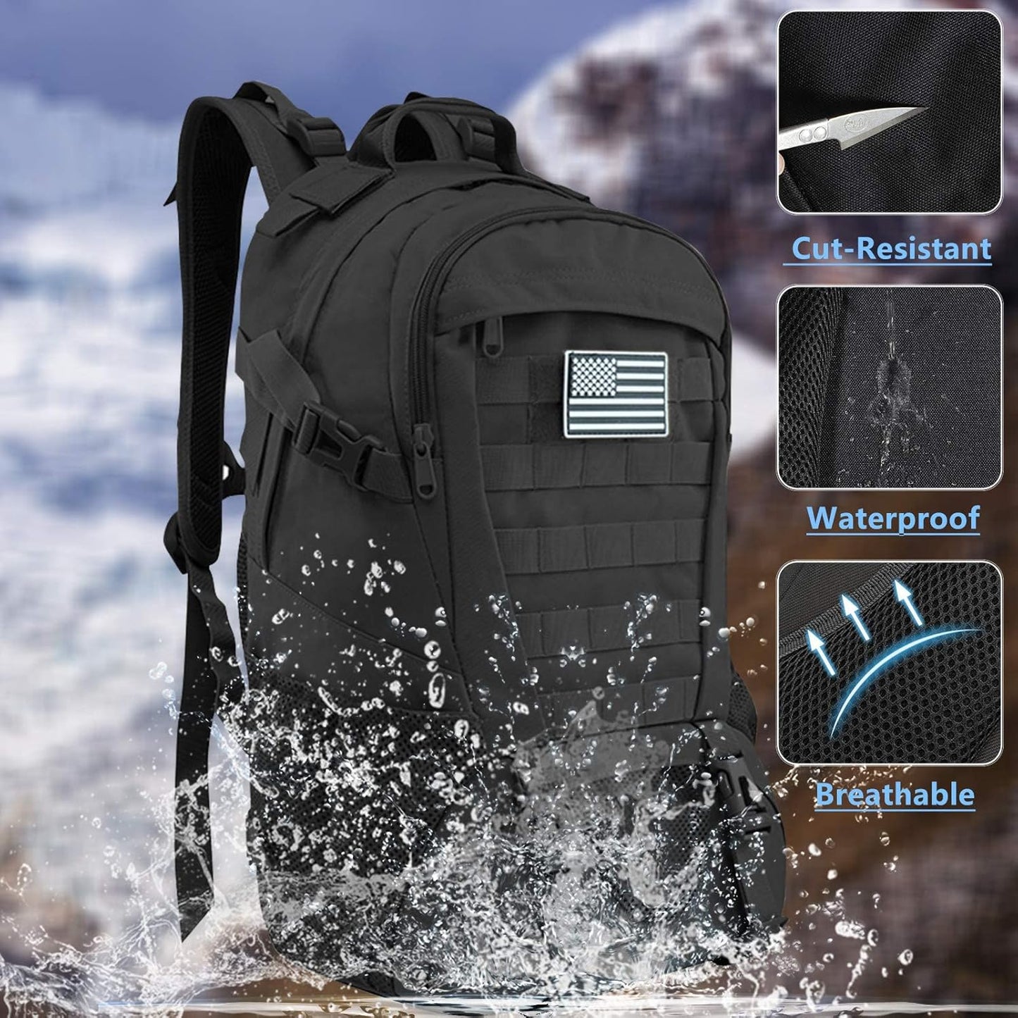 Jueachy Tactical Backpack(Black)+Tactical Molle Pouch Admin Bag(Black)