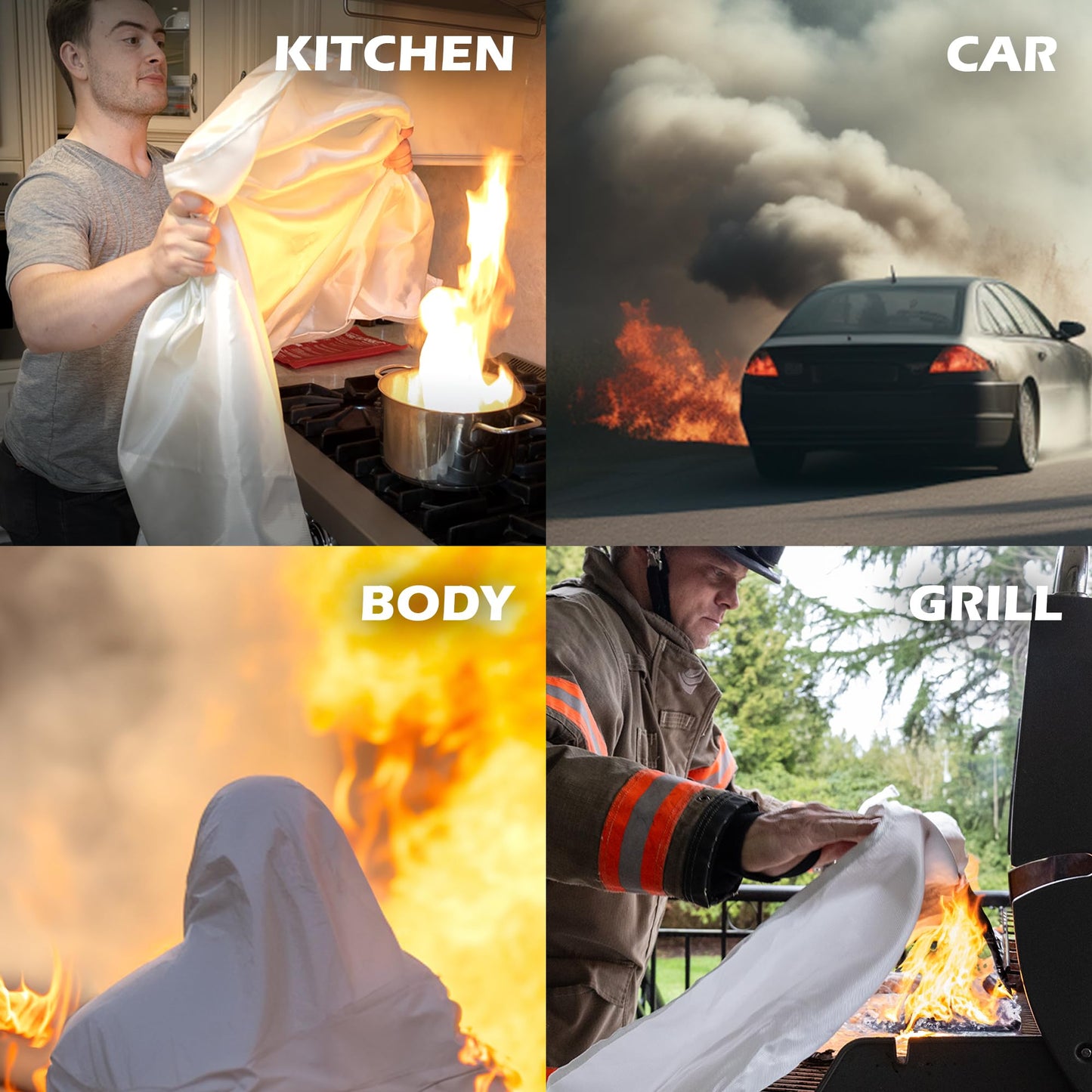 72 HRS Large Emergency Fire Blanket 47"×47" – Fiberglass Fire Safety Tool for Home, Kitchen, Camping, Survival | Extinguisher Alternative for Grill, Welding, Fire Pit