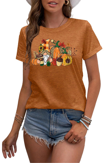MAIHUN Damen Erntedankfest-Shirt Süße Zwerge Kürbis Herbst Kurzarm Größe S