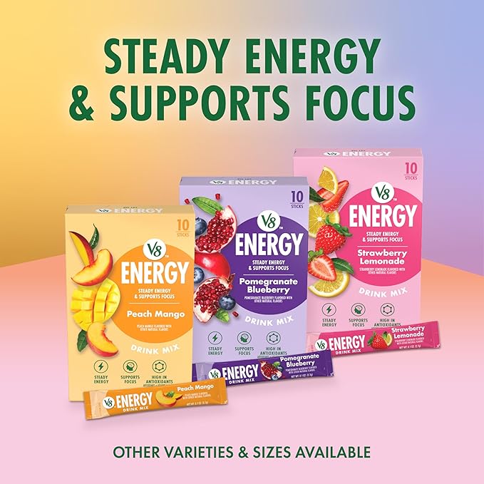 V8 Energy Pomegranate Blueberry Energy Drink Powder, .10 oz Packet (10 Count)