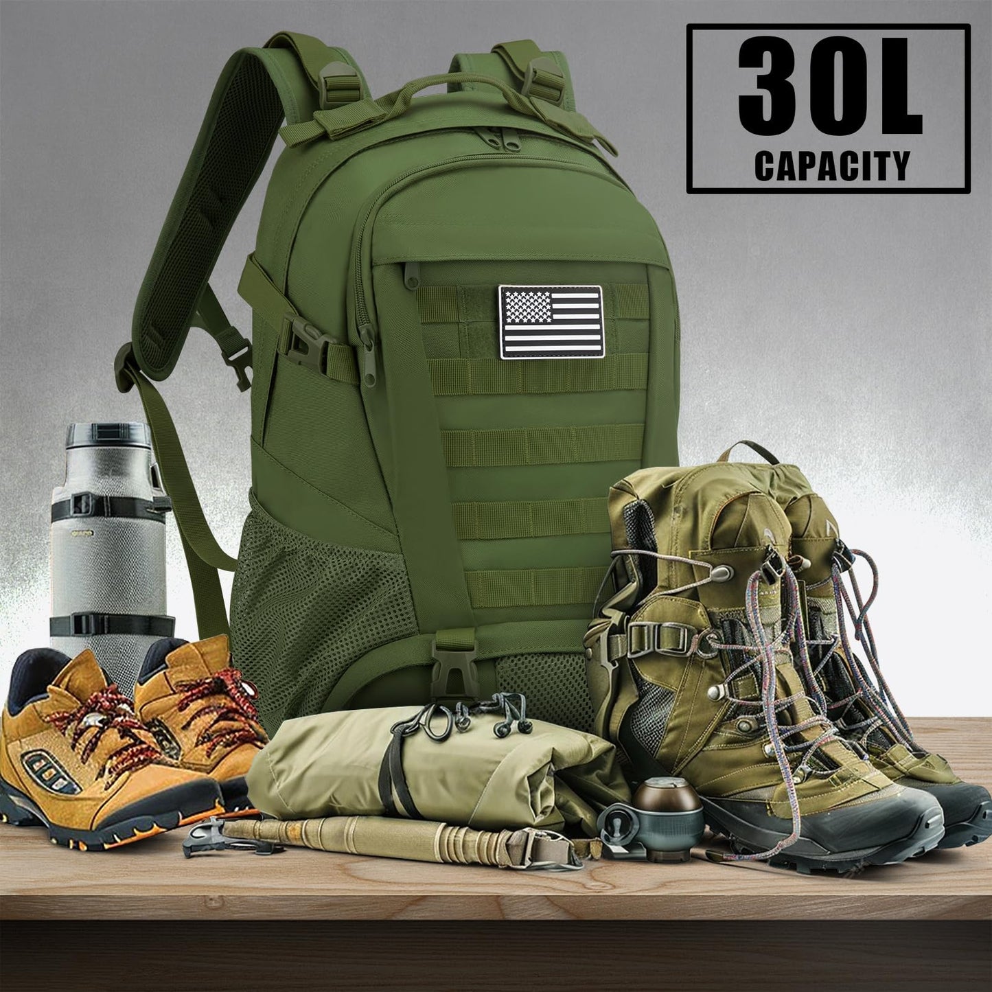 Jueachy Tactical Backpack for Men Hiking Day Pack Molle Military Rucksack Waterproof 30L EDC Bag with USA Flag Patch