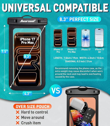 Hiearcool Waterproof Phone Pouch,Underwater Phone Cases Compatible for iPhone 17 16 15 14 13 Pro Max,Waterproof Dry Bag for Cruise Travel Essentials Phone Water Protector Pouch-Black&Bright Red-2Pack