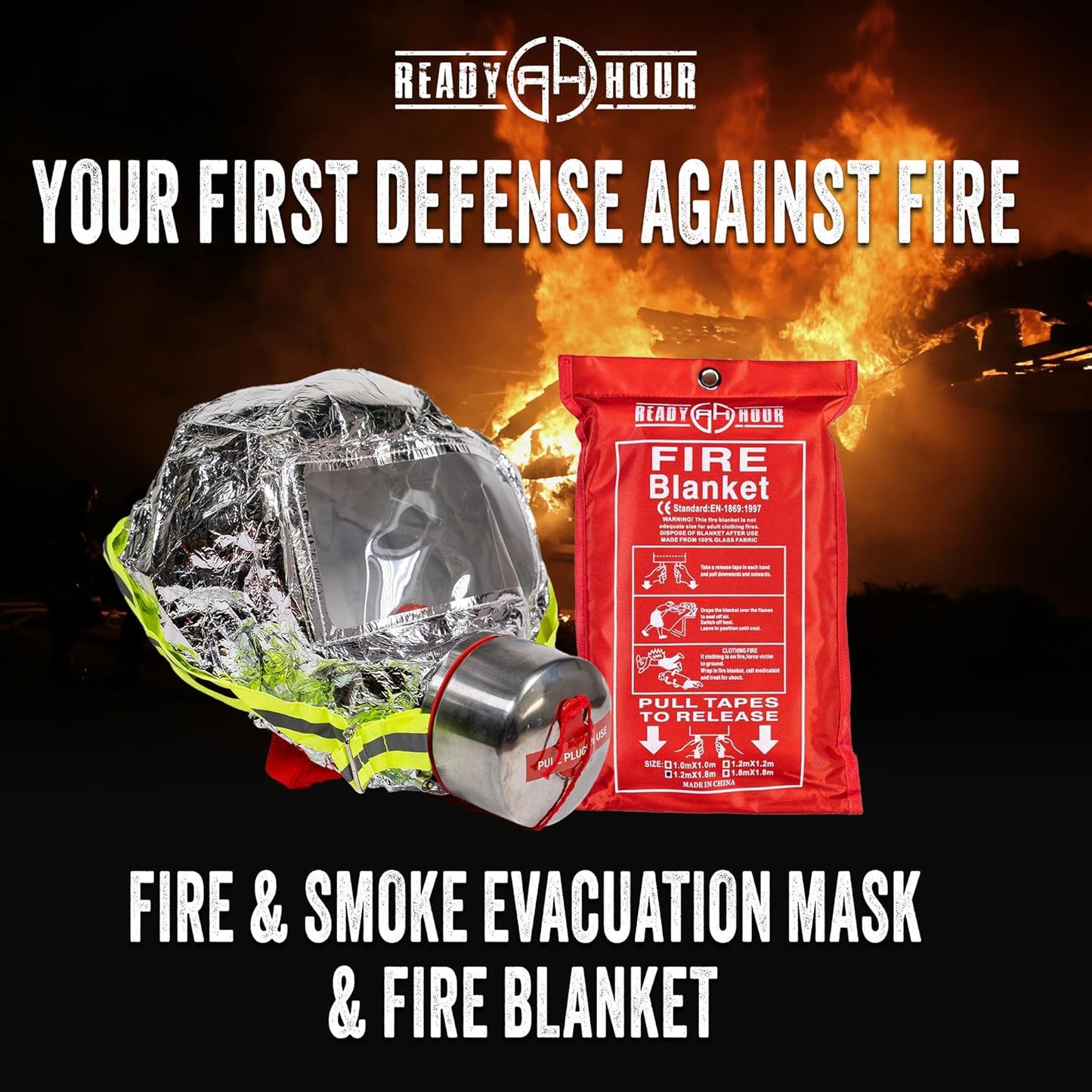 Fire Evacuation Mask & Fire Blanket | Emergency Fire Safety Kit for Home | Smoke Protection Survival Gear for Kids and Adults