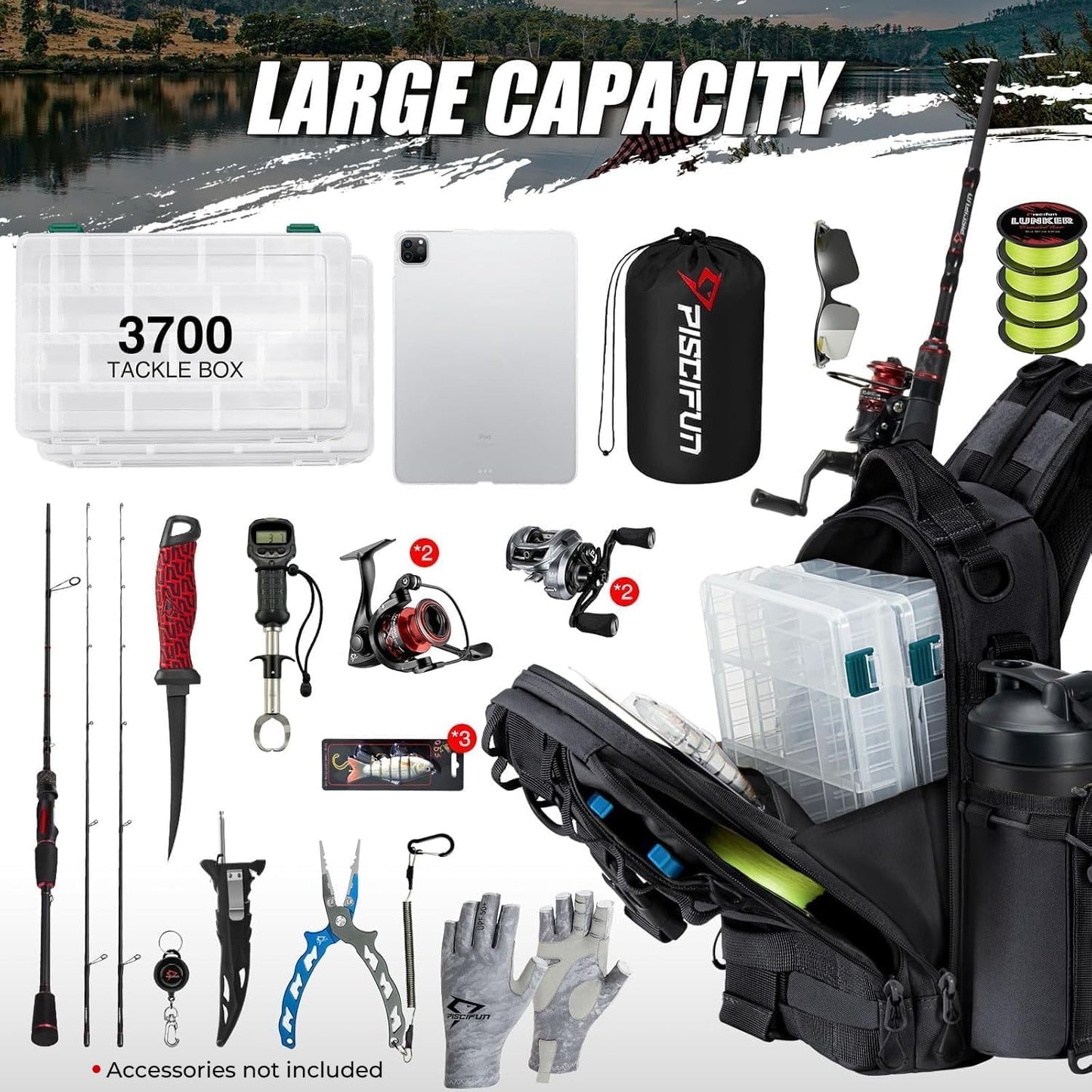 Piscifun Fishing Backpack with Rod Holder, Lightweight Sling Bag Storge Gear and Equipment
