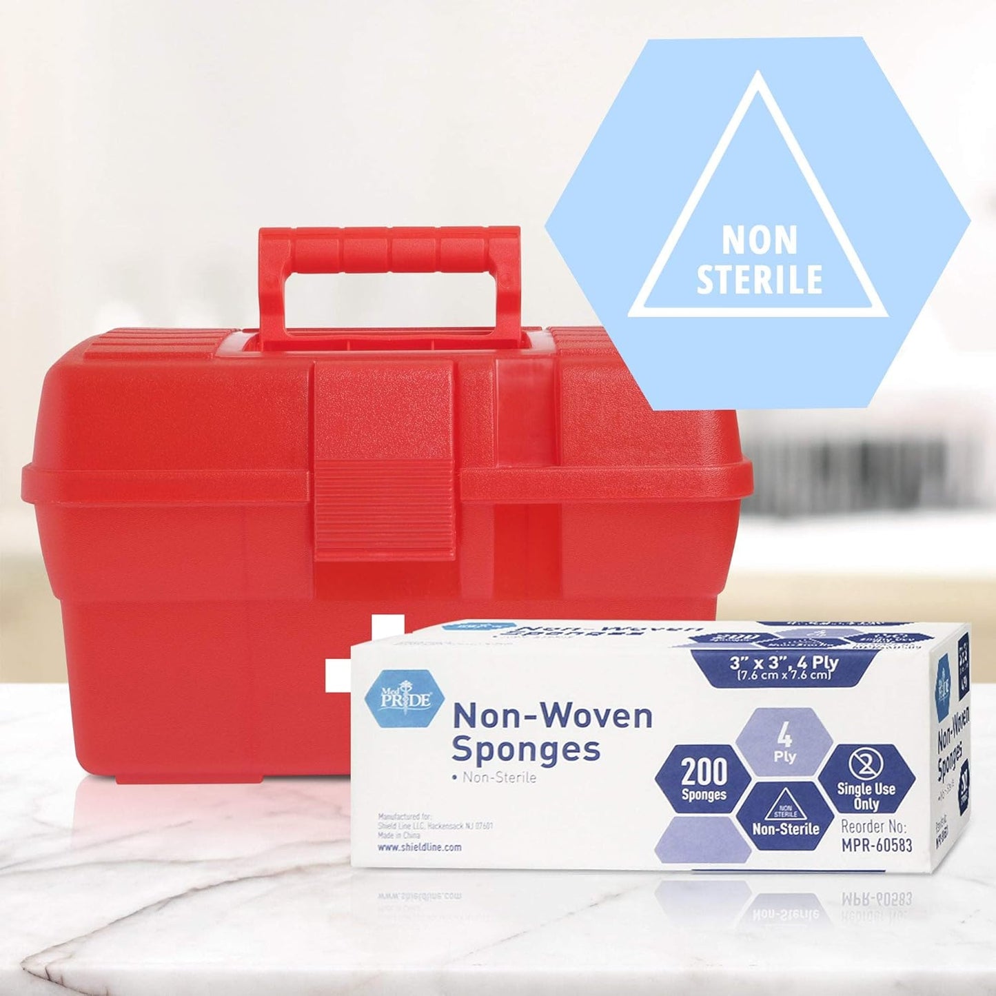 MedPride Non-Woven Surgical Sponges, First Aid Wound Care Dressing Sponge Non-Sterile - 3"x3" - 4 Ply, 200/Box, Case of 20 (4000 Count)