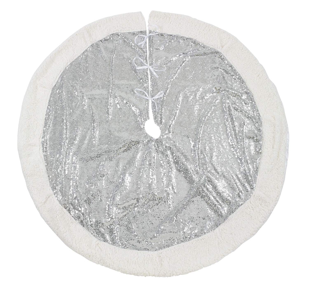 Fennco Styles Unique Silver Sequin Sherpa Border Christmas Tree Skirt 56" Round