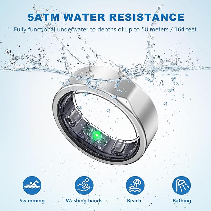 Smart Ring for Women Men - Titanium Health Fitness Tracker Ring with Heart Rate, Step Counting, Calories, Sleep & Stress Monitor for iPhone and Android, No Subscription Fee (Sliver, 6)