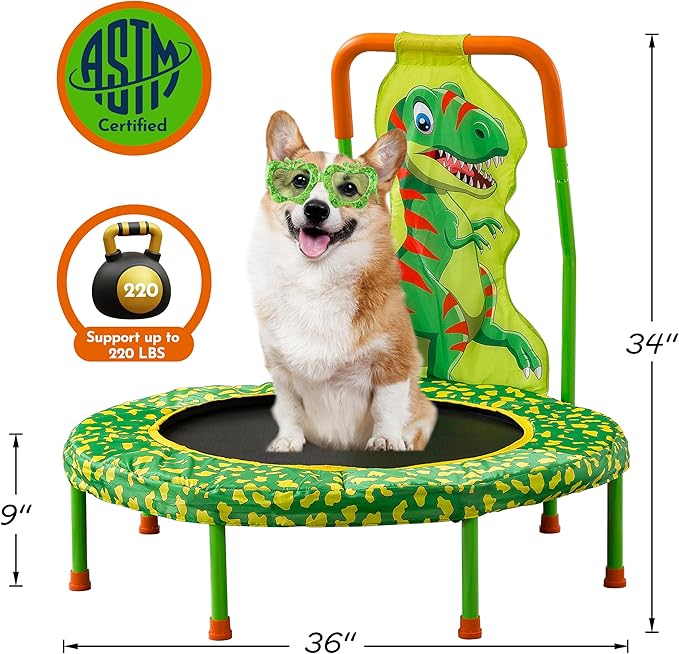 SSLine 36 inch Kids Small Baby Toddler Trampoline with No-Gap Spring Design, Mini Trampoline with Handle Bar and Safety Padded Cover, Indoor Outdoor Fun for Kids