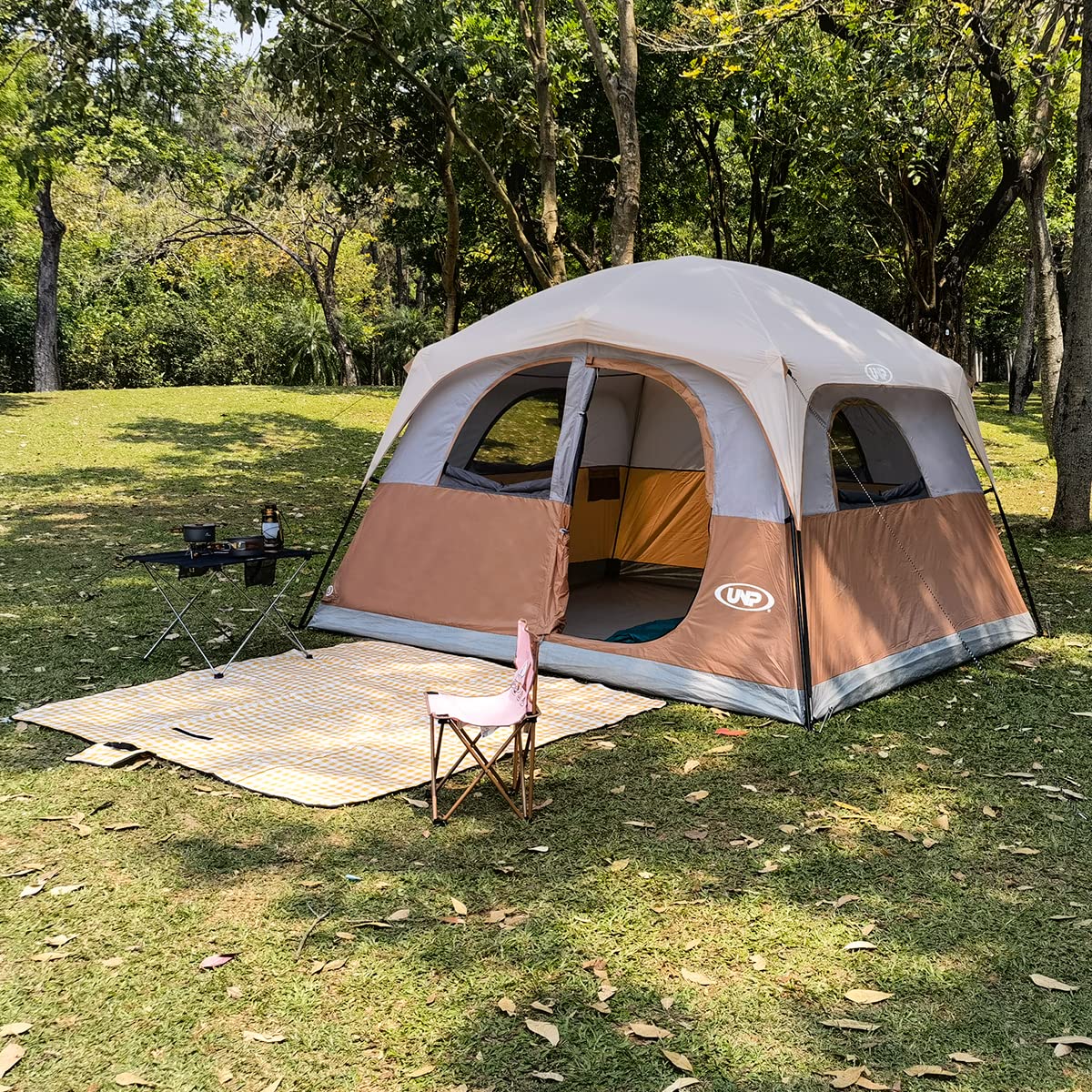 UNP Tents 6 Person Waterproof Windproof Easy Setup,Double Layer Family Camping Tent with 1 Mesh Door & 5 Large Mesh Windows -10'X9'X78in(H)