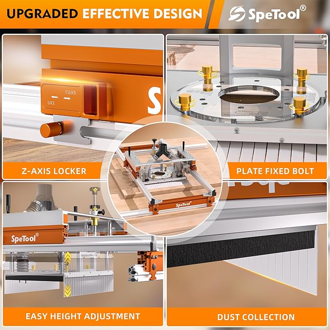 SpeTool Xpert Router Sled for Flattening Slabs with Continuous Height Adjustment & Dust Collection, Easy-to-install 3-Axis Aluminum Slab Flattening Jig, Spoilboard Slab Flattening Mill for Woodworking
