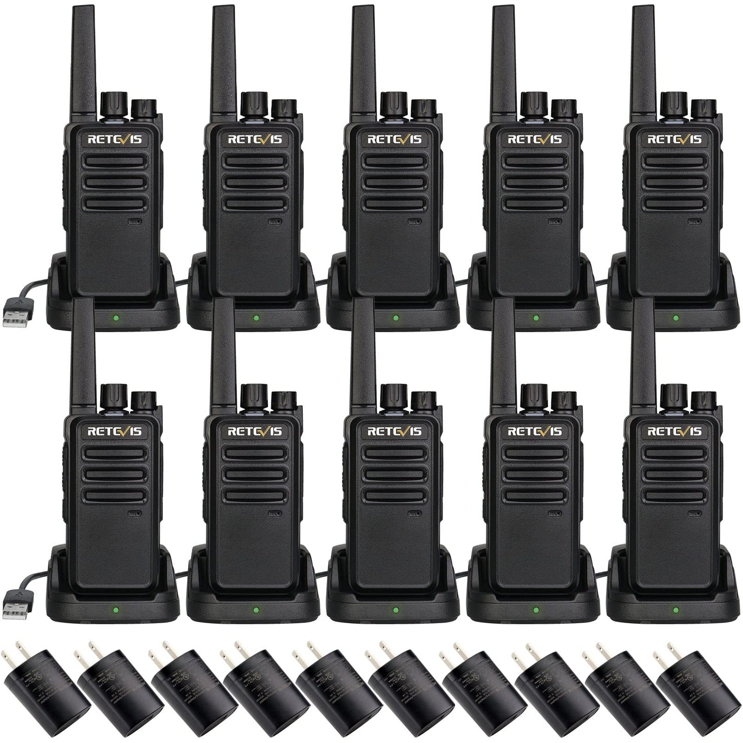 Retevis RT68 2 Way Radio, Long Range Walkie Talkies for Adults (10 Pack) with 10 Multi Way Charger, Easier Securer Charging, 1200mAh, Compact Handheld Two Way Radios Rechargeable for Industry