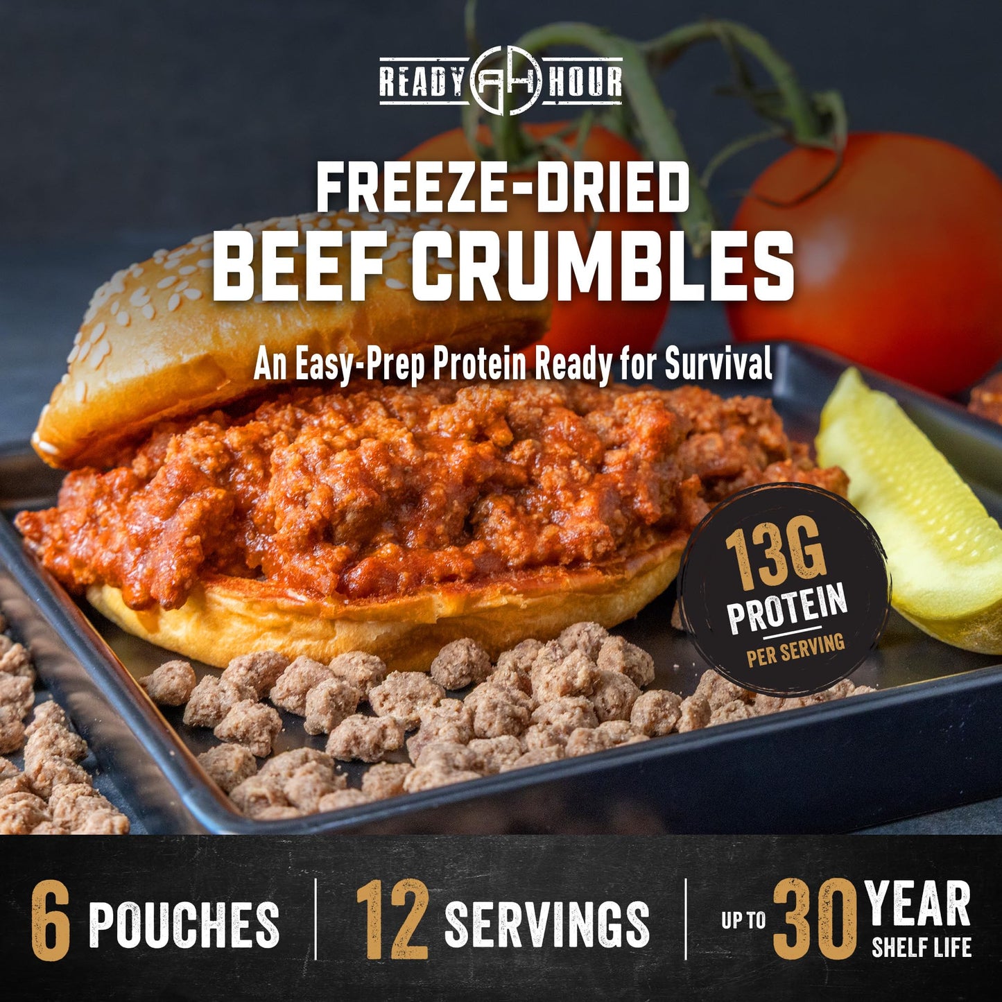 Ready Hour Black Bean Burger Mix Case Pack – 36 Servings (6 Pouches) – Emergency Vegetarian Food, Long Term Storage, Shelf-Stable Veggie Burger, Survival Food Mix