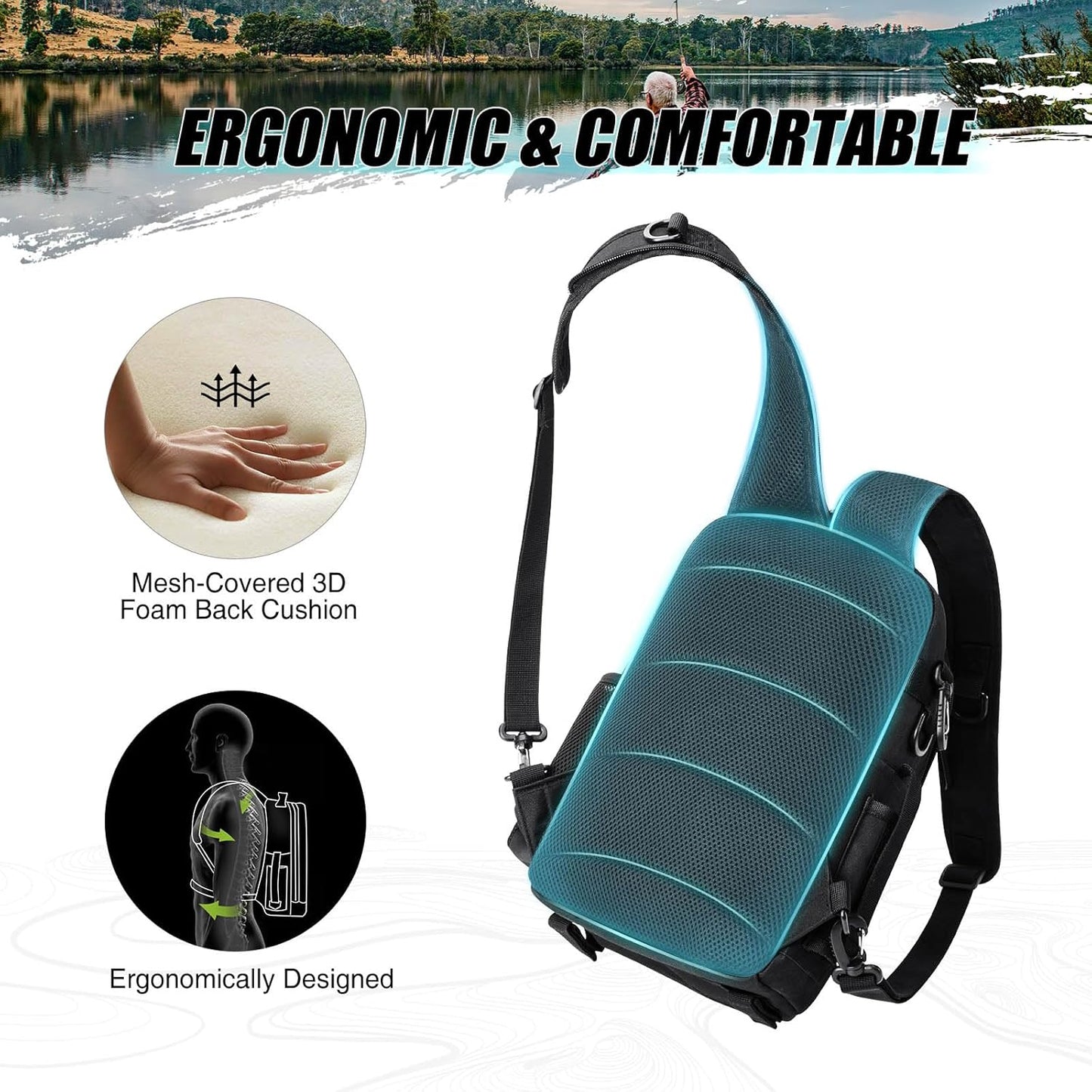 Piscifun Fishing Backpack with Rod Holder, Lightweight Sling Bag Storge Gear and Equipment