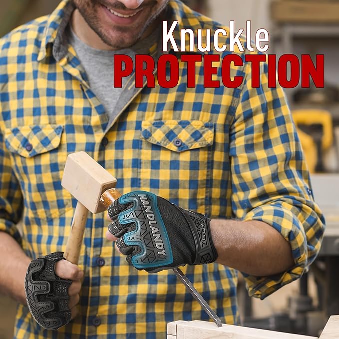 HANDLANDY Fingerless Work Gloves for Men, Padded Half Finger Tactical Mechanics Gloves, Utility Trucker Driver Gloves (Black, Medium (Pack of 1))