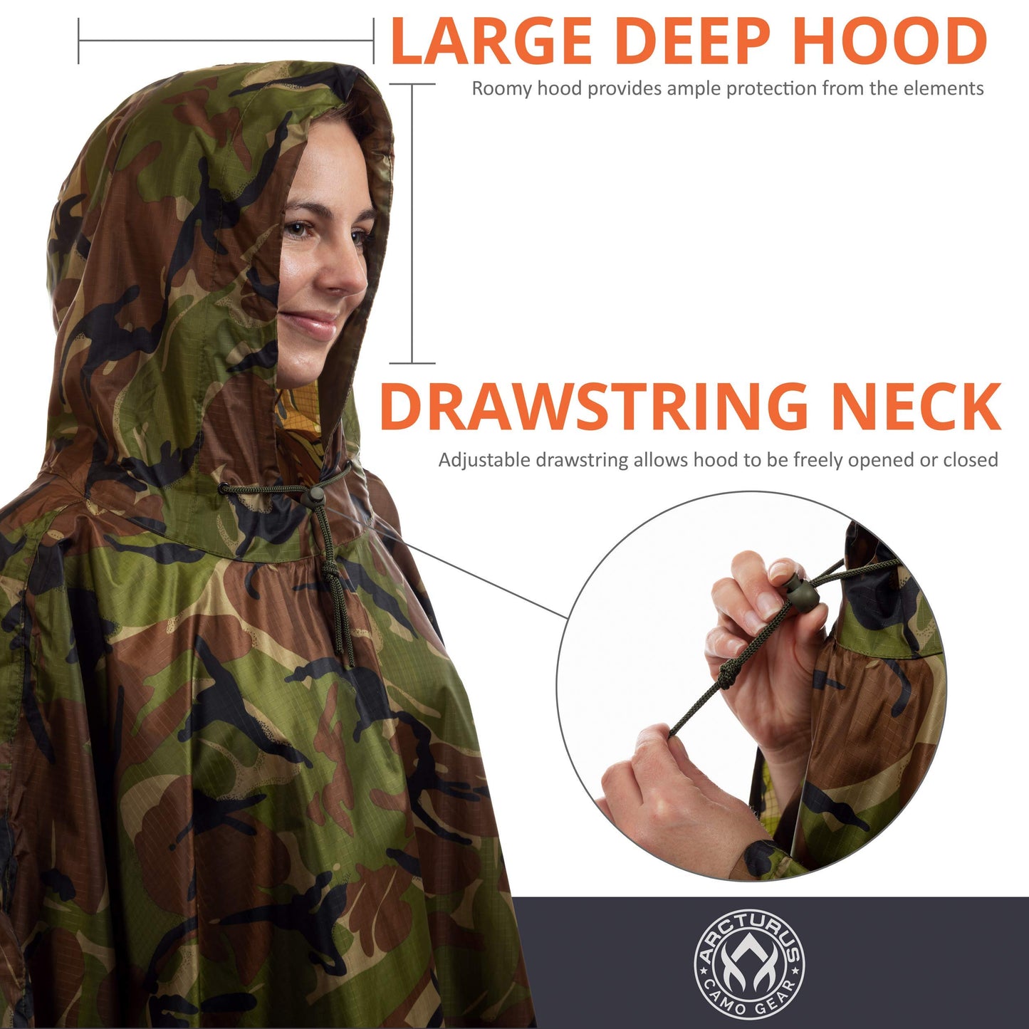 Arcturus Rain Ponchos | Adjustable Hood | Waterproof Ripstop Nylon | Great for Hunting, Fishing & Camping