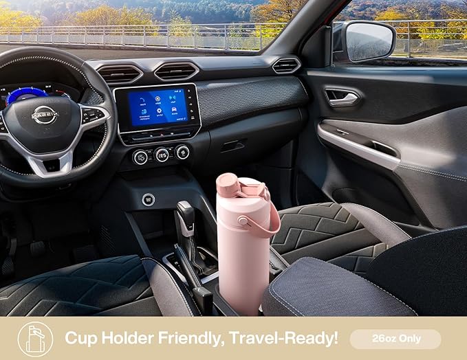 26 oz Insulated Water Bottle with 2-in-1 Straw and Spout Lid, Keep Cold 24H, Leak-Proof, Fits in Car Cup Holder, Stainless Steel Water Bottle for Sports, Gym, Travel, and School (Mousse)