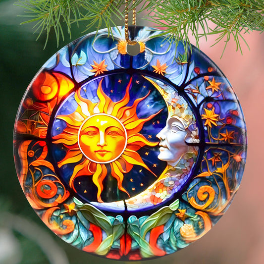 Touber Sun God Christmas Ornament Ceramic Holiday Decor Sun and Moon