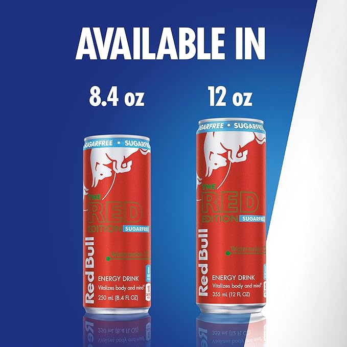 Red Bull Red Edition Sugar Free Energy Drink, Watermelon, with 114mg Caffeine plus Taurine & B Vitamins, 12 Fl Oz, Pack of 24 Cans