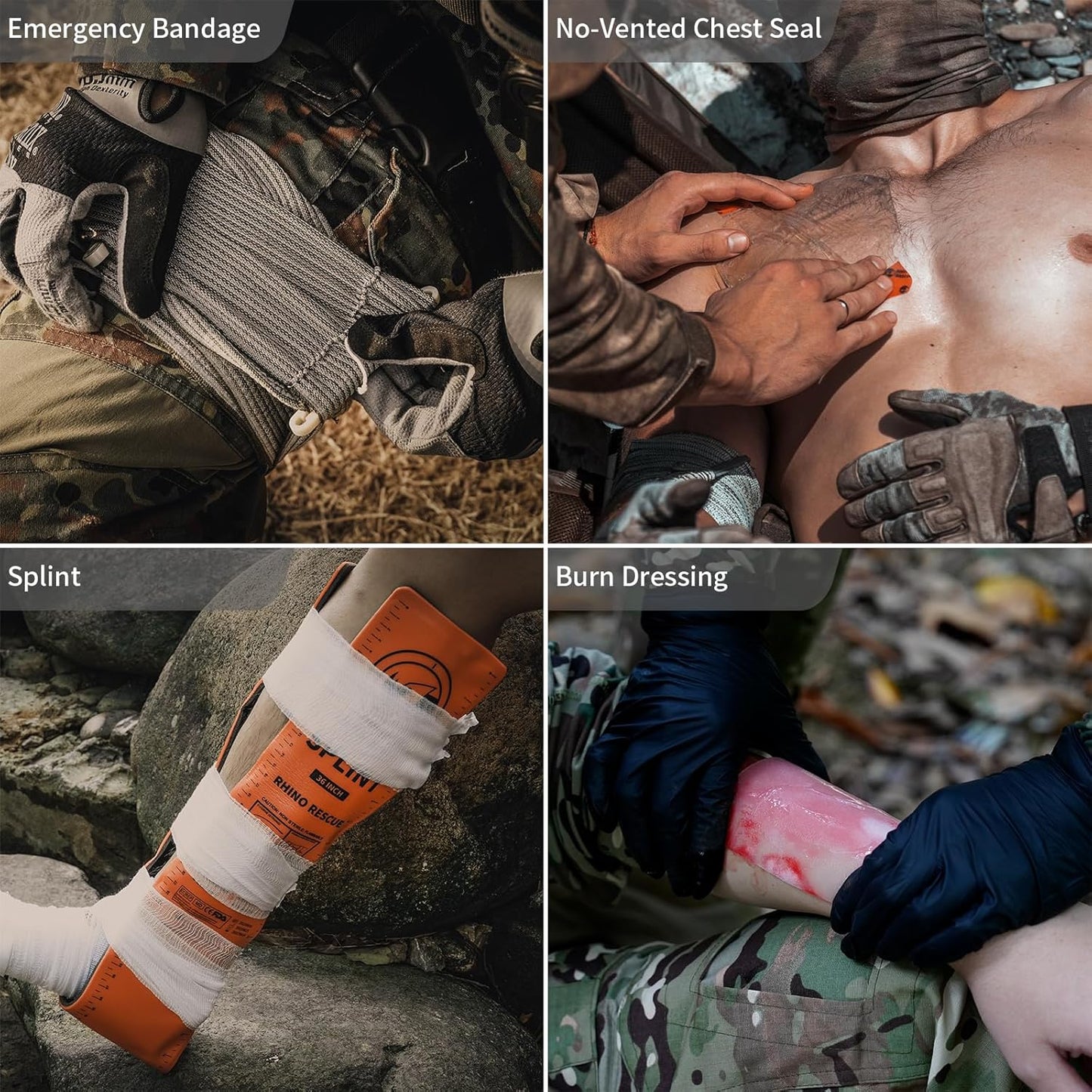 RHINO RESCUE Bundle- Non-Vented Chest Seal, IFAK Emergency Trauma Dressing+IFAK Trauma Kit, Tactical First Aid Kit Molle Pouch for Military Black