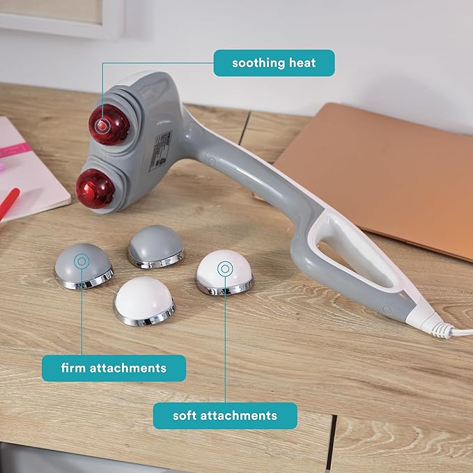 Homedics Back Massager - Heated Automatic Percussion Back, Body and Neck Massager with Dual Pivoting Heads, Interchangeable Nodes, for Shoulders, Legs and Feet, White