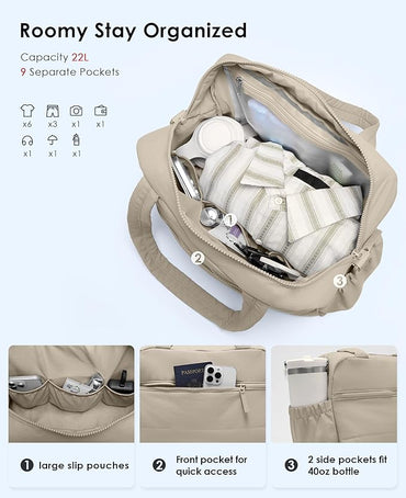 Gym Bag for Women, Travel Duffle Bags with Wet Pocket, Lightweight Carry on Bag Overnight Weekender Duffel Bag, Water Resistant (Khaki Ash)