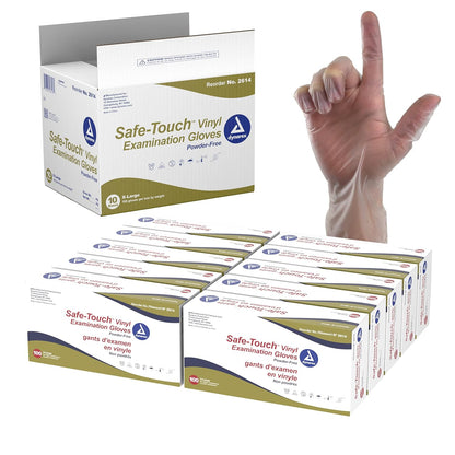 Dynarex Safe-Touch Vinyl Exam Gloves, 3 Mil Thick, Powder-Free, 100/bx, 10bxs/cs (1000 Count)