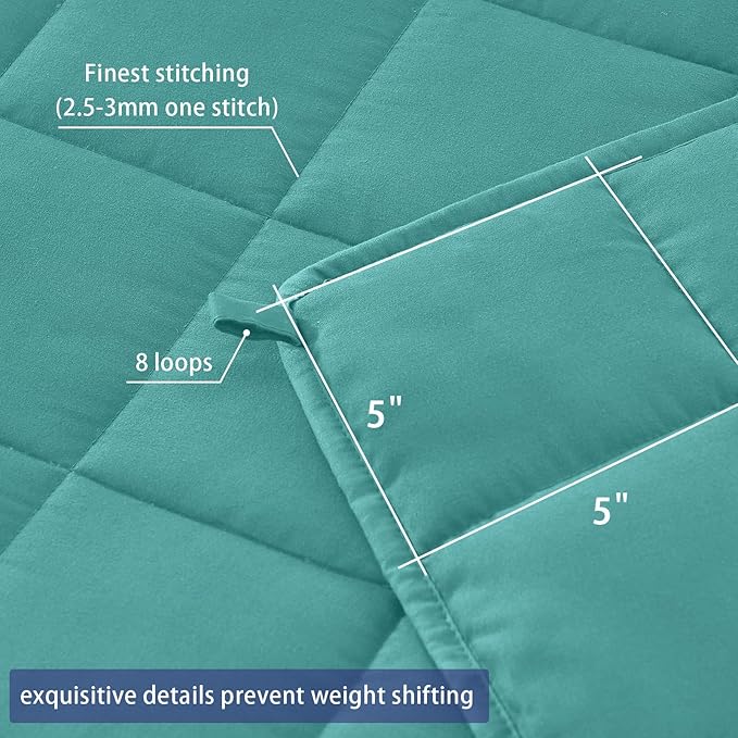 yescool Weighted Blanket for Adults (12 lbs, 60" x 80", Teal) Cooling Heavy Blanket for Sleeping Perfect for 110-130 lbs, Queen Size Breathable Blanket with Premium Glass Bead, Machine Washable