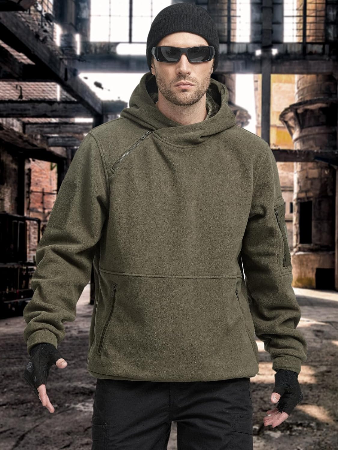 FREE SOLDIER Men's Tactical Winter Fleece Pullover Hoodie Warm Long Fleece lined Hooded Sweatshirt