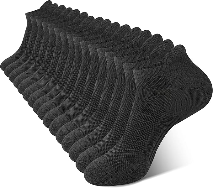 BAMBOO COOL Men's Ankle Socks Athletic Cushioned Moisture Wicking, Running Socks Arch Support Breathable, Heel Tab 8 Pack