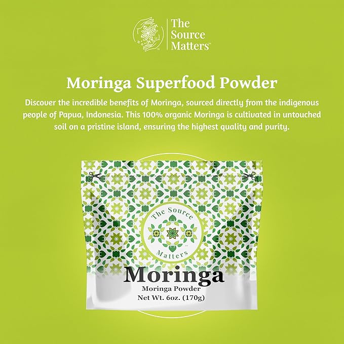 Organic Moringa Leaf Powder | Fresh-Dried Superfood From Indonesia | USDA Certified Organic | Ideal For Blending Into Smoothies, Teas, or Juice - 170g Bulk Pouch (42 Servings)
