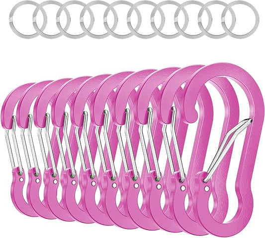 sprookber 3.2 Inch Aluminum Carabiner Clips D Ring, Caribeaner Spring Snap Hook with Keychain for Camping, Hiking, Gym & Outdoor Gear, Set of 10
