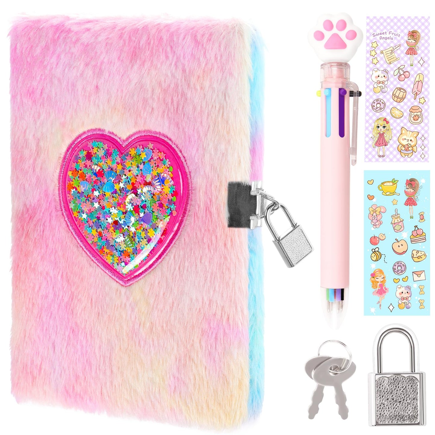 Girls Heart Diary with Lock and Keys - Cute Plush Secret Journal Notebook Gift Ages 6-8
