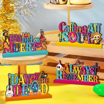 4Pcs Dia De Los Muertos Wooden Table Centerpieces Mexican Decor Halloween