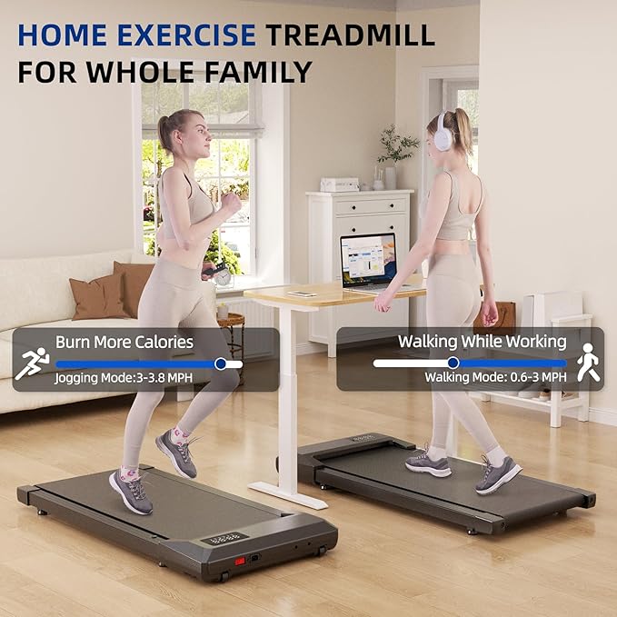 SupeRun Walking Pad, Under Desk Treadmill, 3 in 1 Portable Treadmill with Remote Control LED Display, 2.5 HP Quiet Walking Jogging Machine for Office Home Use, 300 Lbs Capacity