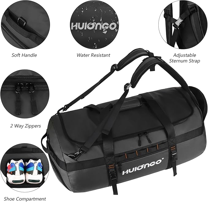 40L/60L/90L Large Waterproof Duffle Bag Backpack for Men, Mens Duffel Backpack Bags for Traveling, Heavy Duty (Black, 90l)
