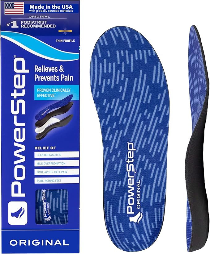 PowerStep Original Insoles - Arch Pain Relief Orthotics for Tight Shoes - Foot Support for Plantar Fasciitis, Mild Pronation and Foot & Arch Pain - Shoe Inserts for All - Made in USA (M 4-4.5 W 6-6.5)