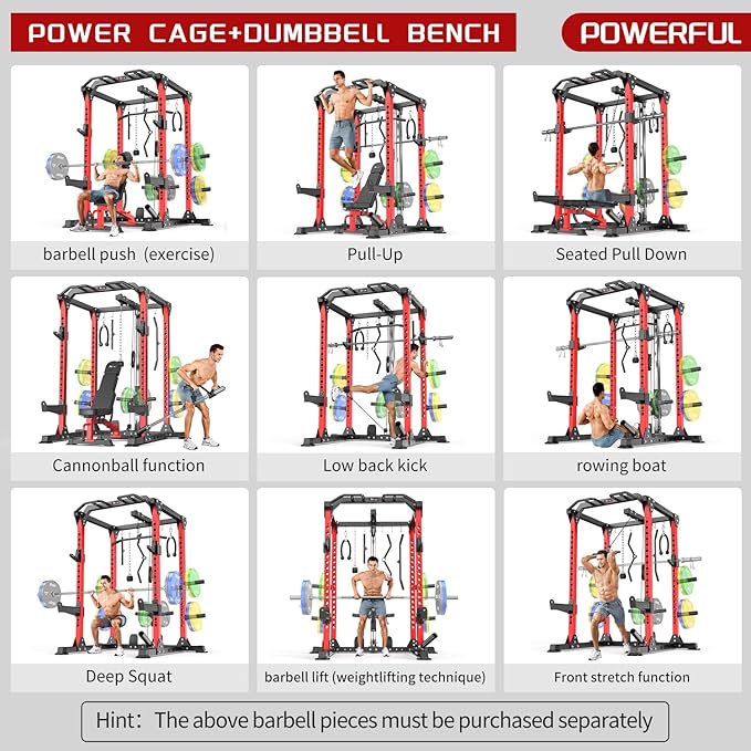 Power Cage,1600lbs Multi-Function Power Rack with Adjustable Cable Crossover System and More Training Attachment, Weight Cage for Home Gym