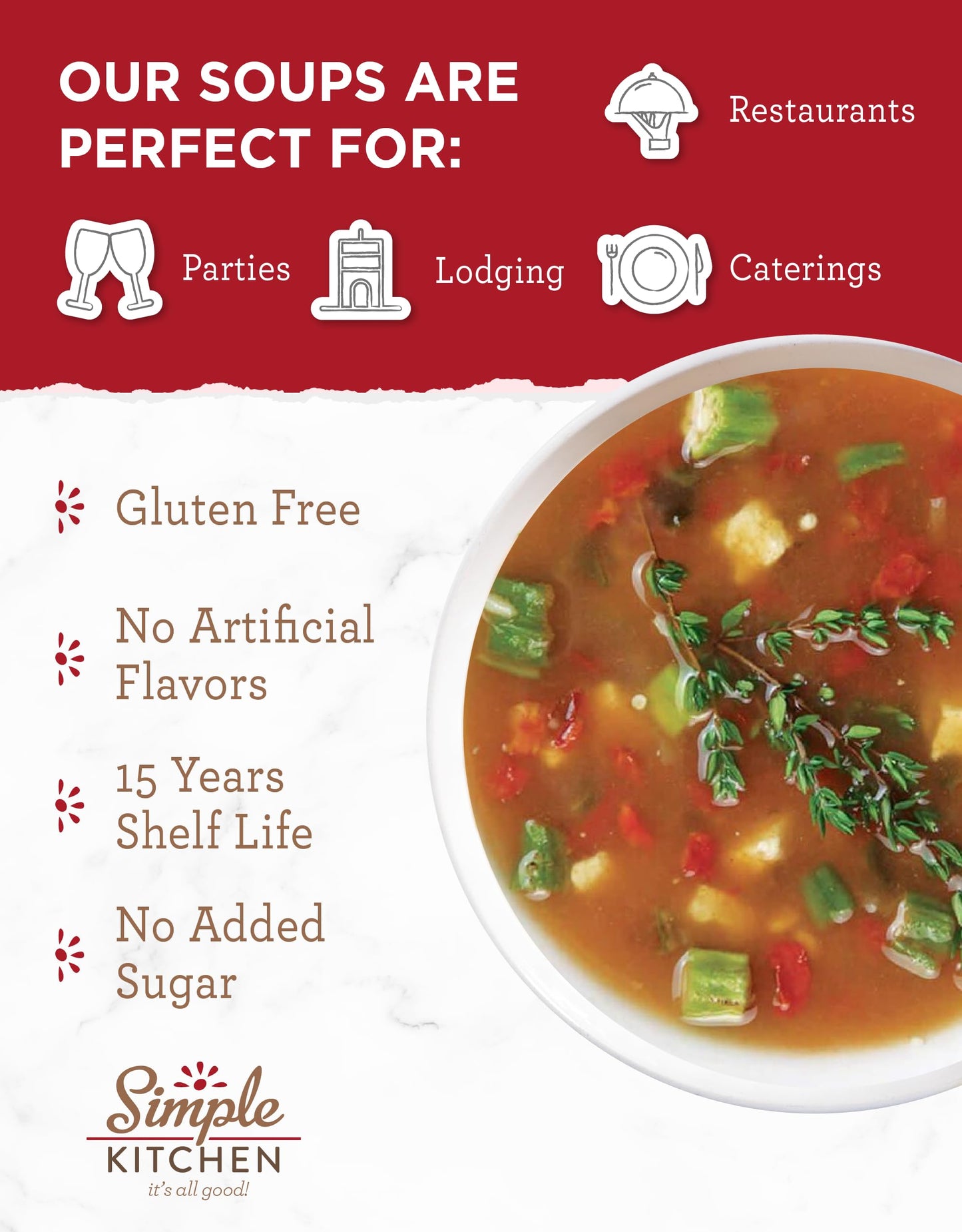 Simple Kitchen Garden Vegetable Soup Mix - 17 Servings for Meal Prep, Gluten Free, Vegetarian, Dehydrated & Freeze Dried Survival Food for Camping Meals, Backpacking & Hiking, Survival Kit, Pack of 4