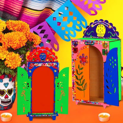 Dia De Los Muertos Wooden Altar Shadow Box Mexican Ofrenda Decoration