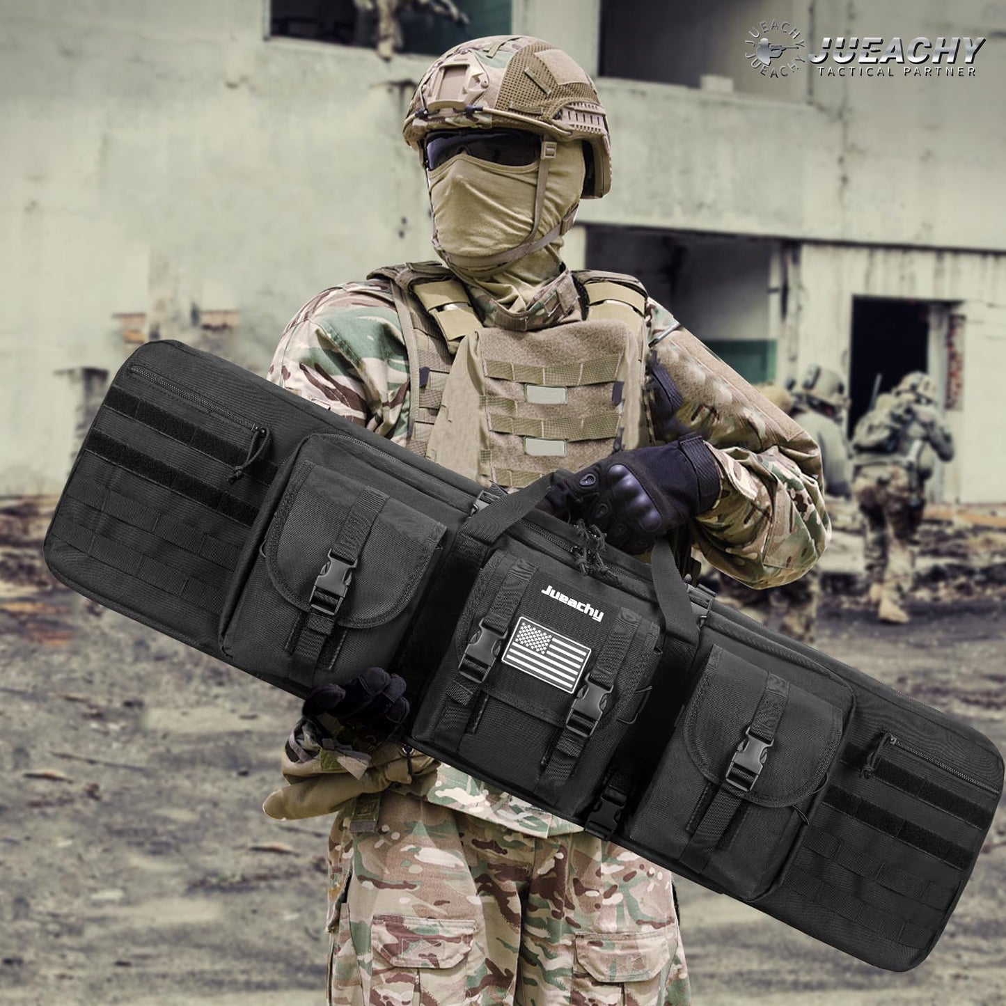 Jueachy Tactical Double Rifle Bag: 42 Inch Rifle Case Long Gun Bag Soft Bags Conceal Backpack Strap Lockable Compartment