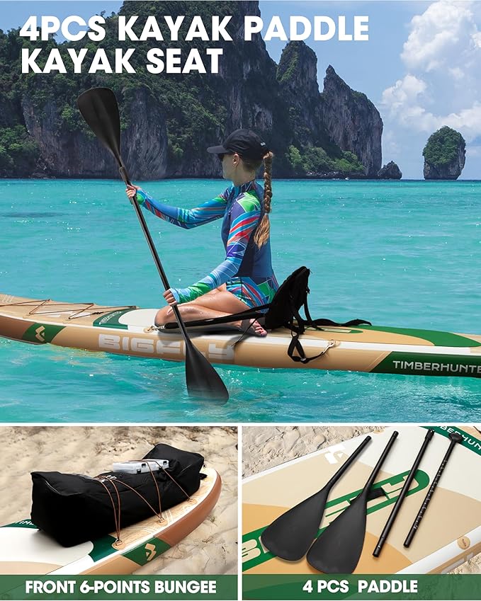 Bigfly Inflatable Stand Up Paddle Board 11’*34”*6”, Blow Up Paddle Board for Adults,with Detachable Fins, Pump, Floating Paddle, Safety Leash,Backpack