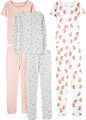 Girls Cotton Pajama Set 6-Piece - Snug Fit PJ Pack for Babies Toddlers