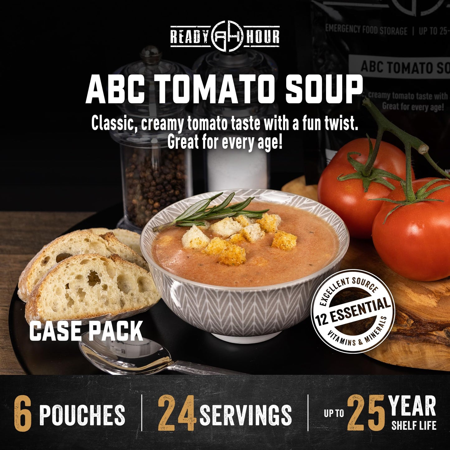 Ready Hour Homestyle Potato Soup Case Pack – 24 Servings (6 Pouches) – Freeze-Dried Soup, Emergency Survival Food, Long-Term Storage, Dehydrated Bulk Meal, Prepper Pantry Essential