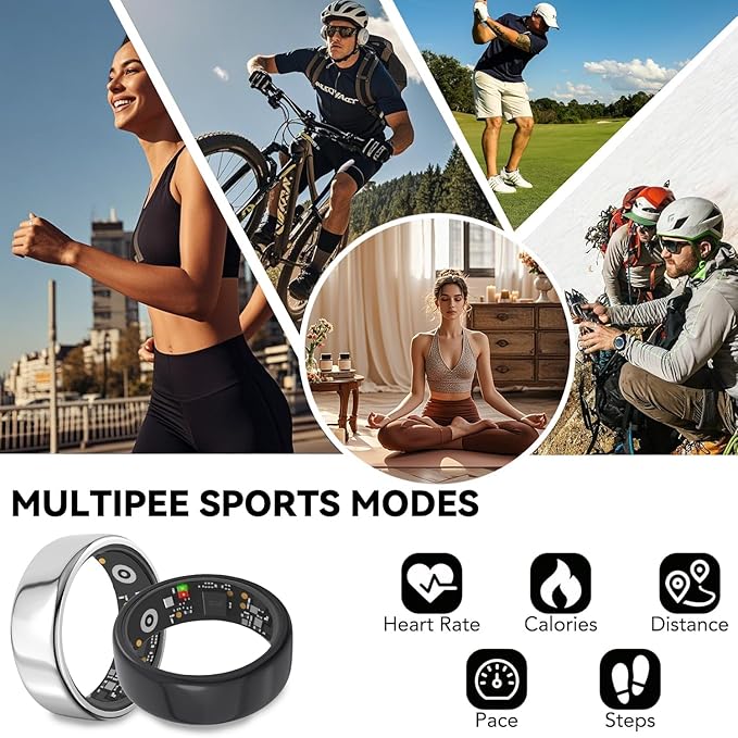 Smart Ring for Men Women with Black Charging Box, Bluetooth, Health Ring , IP68 Waterproof, Fitness Ring Tracks Heart Rate/Sleep/Steps/Sports Activities/Blood Oxygen,non-subscription app (Silver, 9)